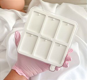 Molde Chaveiro Retangular com Furo 6 Cavidades 3,5cm x 5cm