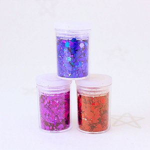 Trio de Glitters Holográficos - Azul/Vermelho/Roxo