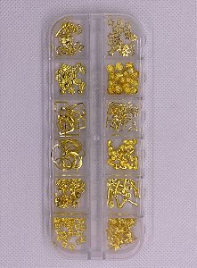Kit Aplique Decorações Variadas Dourado - 12 Unidades