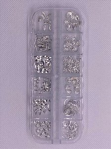 Kit Aplique Decorações Variadas Prateado - 12 Unidades
