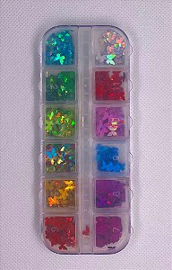 Glitter Flocado Borboleta Cores Sortidas - 12 Unidades