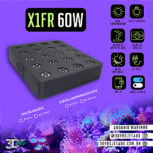 Luminaria X1-FR 60W (WI-FI) 5000 lumens - Luminaria para Aquário Marinho