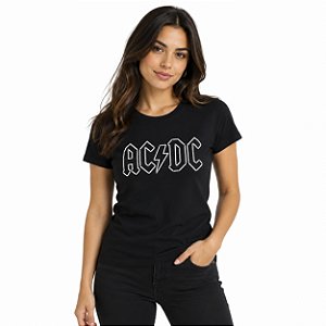 Camiseta Banda Rock - Ac/dc - Preta Manga Curta - Feminina