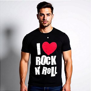 Camiseta I Love Rock N' Roll - Manga Curta Preta