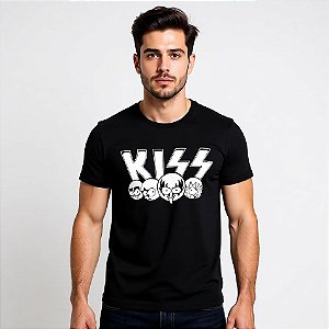 Camiseta Banda Kiss - Manga Curta Preta