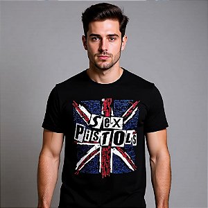 Camiseta Banda Sex Pistols - Manga Curta Preta