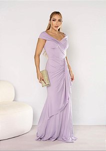 Vestido longo drapeado.