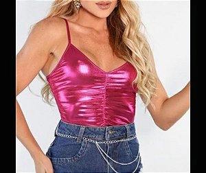 Body drapeado rosa metalizado