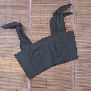 Cropped linho de amarrar na alça com botão