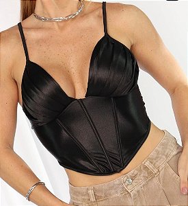 Corset preto acetinado