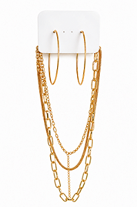 CONJUNTO TRIO CORDÃO E ARGOLA LUXE DOURADO
