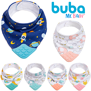 Babador Bandana com Mordedor Ajustável Tecido Algodão Buba