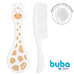 Kit Escova e Pente para Bebê com Cerdas Macias Girafinha Buba