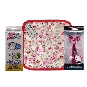 Kit Skin Care Hello Kitty com Massageador, Toalha Demaquilante e Faixa para Cabelo