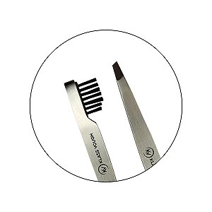 Pinça de Sobrancelha Profissional Dupla com Ponta Chanfrada e Pente