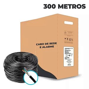 Caixa Cabo De Rede E Alarme Preto 4 Pares Cat5 300 Metros