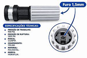 HIDRAFLUX ESGUICHO REGULÁVEL 1,5 C/ PINO DE ENGATE 1/4" PARA LAVADORA DE ALTA PRESSÃO