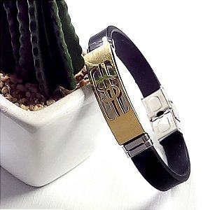 Pulseira Masculino Aço Inox Cifrão Dourado