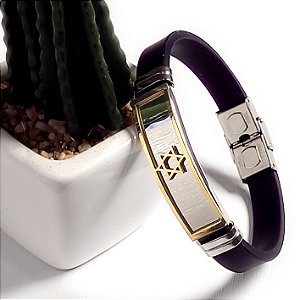Pulseira Masculino Aço Inox Estrela de Davi Dourado