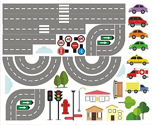 Adesivo Decorativo para Parede Cidade Pista Carros