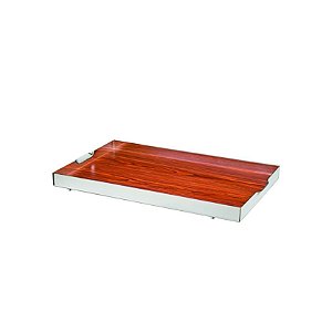 Bandeja Retangular Prata com Fundo de Madeira - St. James - 60x40x5 cm