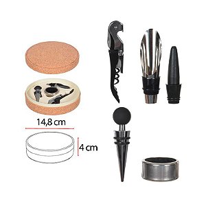 Set Vinho Inox Cortiça 4 Peças
