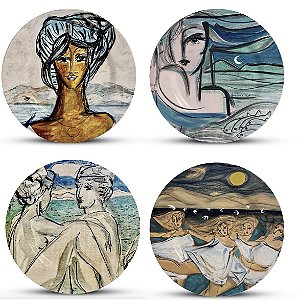 Conjunto 4 Pratos Coleção Maré Mansa Com Intervenção em Ouro