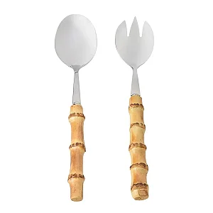 Kit 2 Peças Colher e Garfo Salada Bamboo Natural