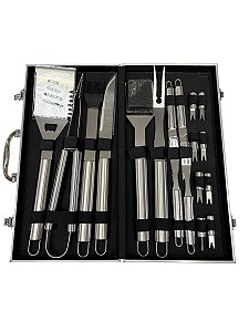 Jogo 18 Peças Churrasco Aço Inox Maleta Alumínio