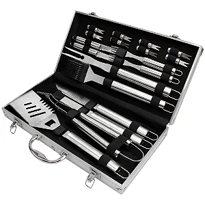 Jogo 19 Peças Churrasco Aço Inox Maleta Alumínio