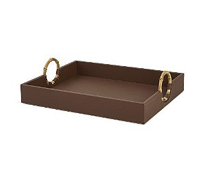 Bandeja MDF PU Marrom 44x36x6cm