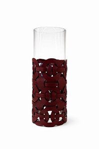 Vaso Trelica de Couro Sintético G Vinho 10x25cm