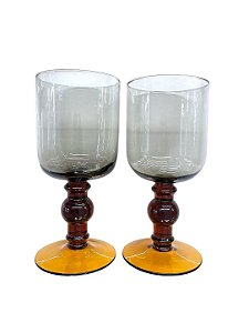 Jogo 2 Taças Vidro Fume e Caramelo 350ml