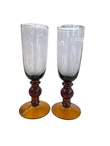 Jogo 2 Taças Champanhe Vidro Fumê e Caramelo 150ml