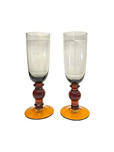 Jogo 2 Taças Champanhe Vidro Fumê e Caramelo 150ml