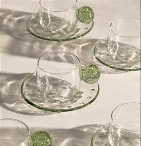 Conjunto 6 Xícaras de Café Verde Vidro
