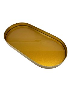 Bandeja Dourada P em Metal e Vidro 39x20cm