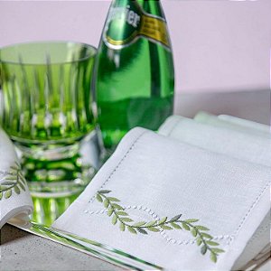 Jogo Ravelle em linho branco guardanapo para coquetel verde 4 pcs