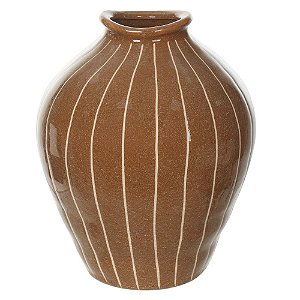 Vaso Cerâmica Com Listras Marrom Off White 21,5cm alt x 17,5d