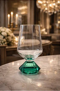 Taça Vidro Base Diamantada Verde 500ml