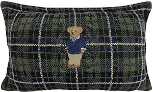 Almofada Tricô Xadrez 35x52 Urso Verde