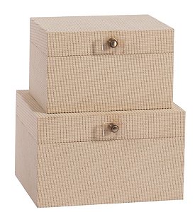 Caixa Quadrada Bege P Veludo MDF 23x17x14cm