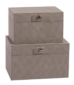 Caixa Quadrada Cinza G Veludo MDF 27x22x16