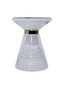 Mesa de Vidro Cone com Detalhe Dourado 36x36x46cm