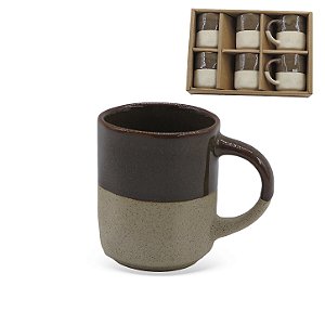 Conj 6 Xícaras Café Cerâmica Marrom