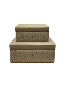 Conjunto 2 Caixas Couro Sintético Tramado Cinza TH3001