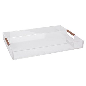 Bandeja Acrílico com Alça Couro Caramelo (45Lx32Px5A) RBO0019