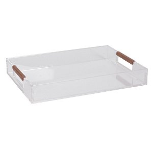 Bandeja Acrílico com Alça Couro Caramelo (35L x 25P x5A) RBO0021