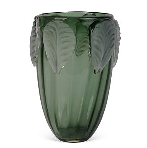 Vaso de Vidro Verde com Detalhe de Folhas (28A x 20D) OE0091