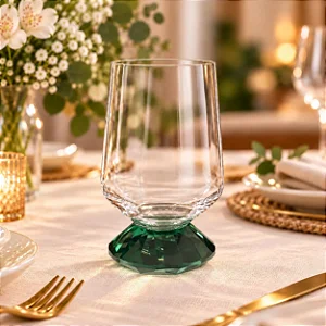 Cj 6 Copos em Cristal Base Diamante Verde 550ml BJ0102